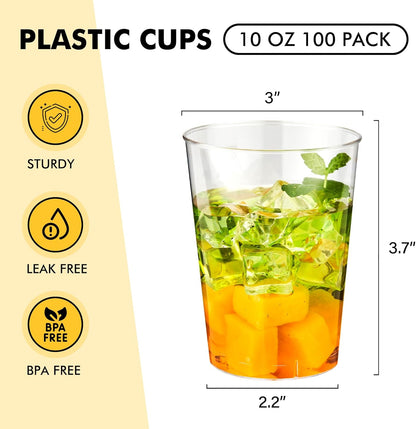 RACETOP 200 Pack 9 oz Clear Plastic Cups for Party, Disposable Clear Cup, Disposable Cups, Wine Glasses Cups, Plastic Cocktail Glasses
