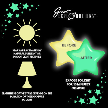 Great Explorations: Wonder Stars Super Kit, Glow In The Dark Ceiling Stars. 150 Pieces In 4 Sizes Reusable Sizes