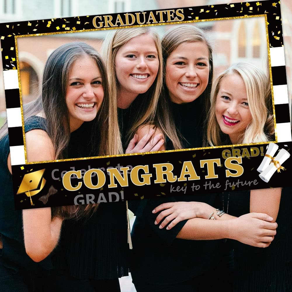 2026 Graduation Photo Booth Props Frame - Large 35.5 x 24 Inch Durable Hollow Board Picture Frame for Grad Party Decorations - Class of 2026 Selfie Prop for High School and College - Black and Gold