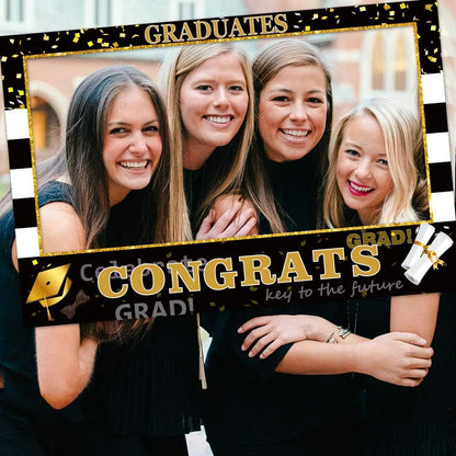 2026 Graduation Photo Booth Props Frame - Large 35.5 x 24 Inch Durable Hollow Board Picture Frame for Grad Party Decorations - Class of 2026 Selfie Prop for High School and College - Black and Gold