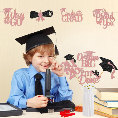 24Pcs Graduation Centerpieces for Tables: 2026 Graduation Centerpiece Sticks Class of 2026 for Grad Table Decorations Congrats Decorations (Black)