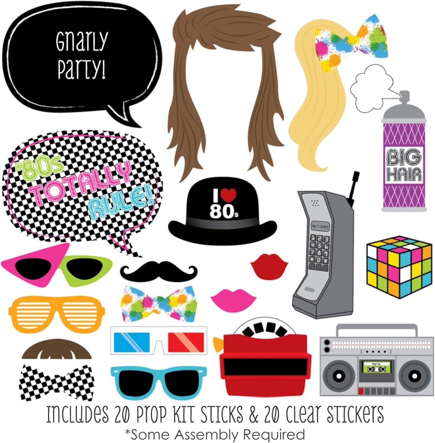Big Dot of Happiness 80's Retro - Totally 1980s Photo Booth Props Kit - 20 Count