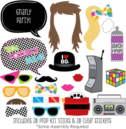 Big Dot of Happiness 80's Retro - Totally 1980s Photo Booth Props Kit - 20 Count