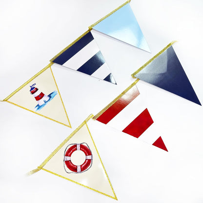 30Ft Navy Blue Gold and Beige Party Decorations Royal Blue Gold Triangle Flag Pennant Banner Bunting for Graduation Birthday Wedding Bridal Shower Nautical Ahoy Achor Theme Party Decorations Supplies