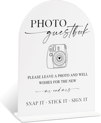 Sign Our Bible Wedding Sign, White Acrylic Wedding Guest Book Sign, Bridal Shower Decor, Elegant Arch Acrylic Table Top Signs for Reception Marriage Engagement Party Decorations