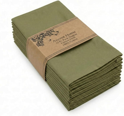 ACCENTHOME Natural Cotton Linen Napkin Set of 12 18x18 inch Dinner Napkins - Washable Soft Premium Hotel Quality Reusable Hemmed Edges Napkins Perfect Table Linens for Family Dinners, Weddings