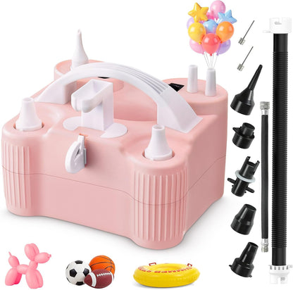 4-in-1 Electric Balloon Pump for All Balloons,Portable Dual Nozzle 600W Air Pump for Balloons,High Power Balloon Blower for Latex Foil 260q Mylar Balloon,Inflation Pool Float and Sports Balls