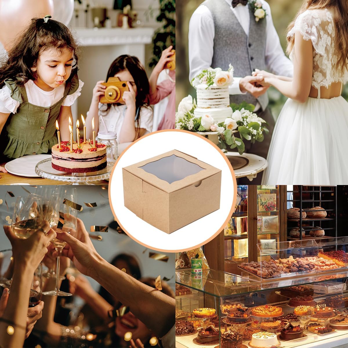 Cookie Boxes with Window 4.5x4.5x3 Inch-50 Pack,White Bakery Boxes,Mini Treat Boxes for Mini Bundt Cake and Individual Cheesecakes