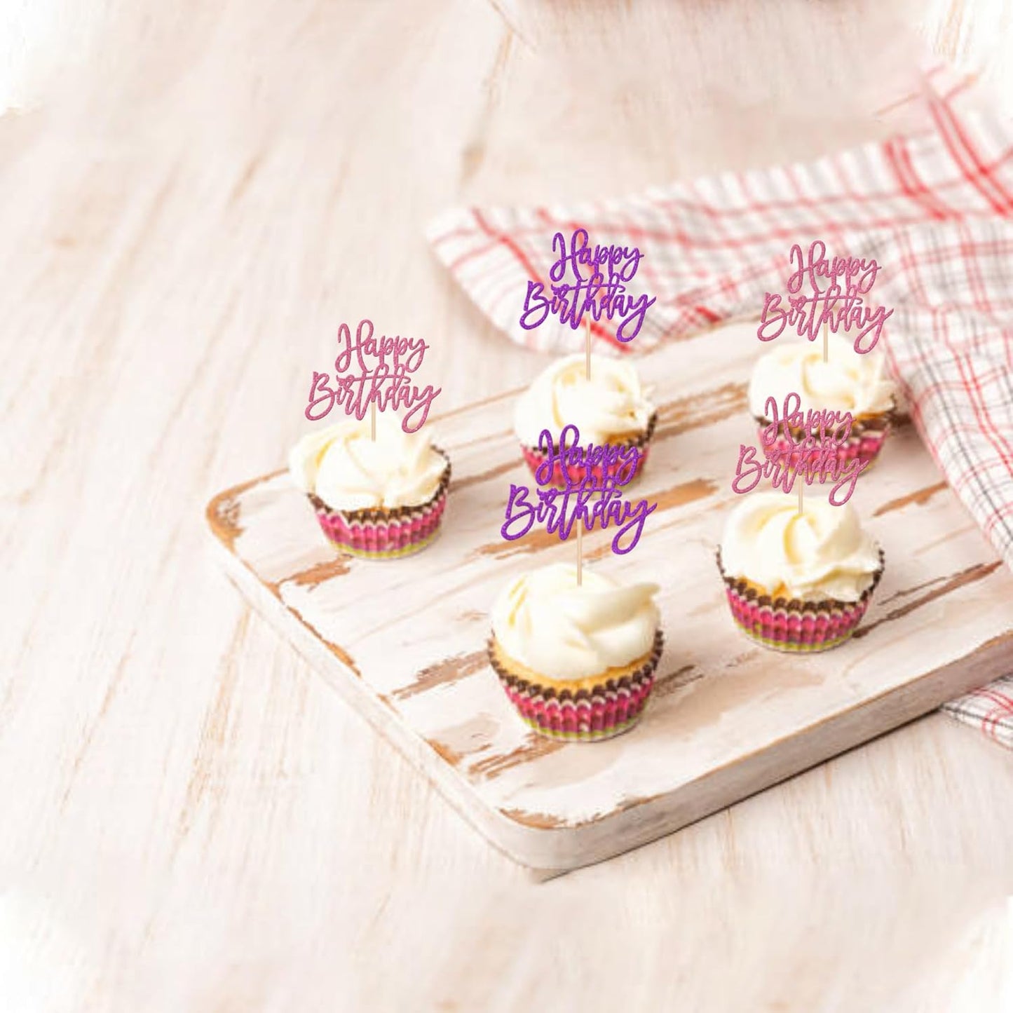 24 PCS Happy Birthday Cupcake Toppers Glitter Picks for Celebrating Anniversary Theme Party Cake Decorations Supplies Gold