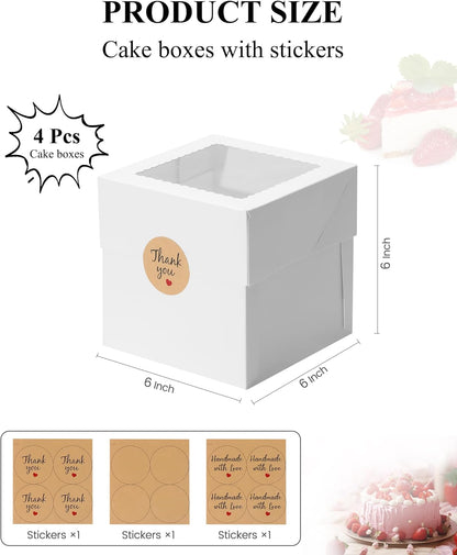 COTOPHER 4Pcs 6x6x6 Inches Mini Cake Boxes, Pink Square Bakery Boxes with Window, Small Cake Containers for Pastries, Cookies, Chocolates, Cupcakes, Birthday Party Cajas Pasteles