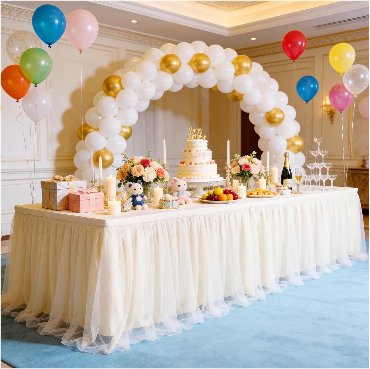 THARAHT Tulle Table Skirt 6FT 180CM Long for Rectangle Tables Round Tables Ruffle Desk Skirt for Princess Girls Birthday Party Cake Dessert Decorations Table Skirt