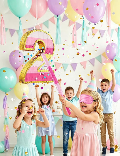 Number 5 Piñata with Stick, Blindfold & Confetti-Pink Piñata for Birthday Parties, Complete Party Game Set for Kids Girls-Gradient Pink Birthday Decor with Fillable Design(Small, 16.5 x 11.5 x 3 In)