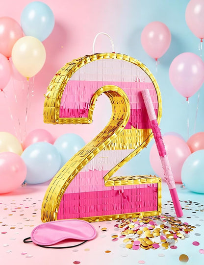 Number 5 Piñata with Stick, Blindfold & Confetti-Pink Piñata for Birthday Parties, Complete Party Game Set for Kids Girls-Gradient Pink Birthday Decor with Fillable Design(Small, 16.5 x 11.5 x 3 In)