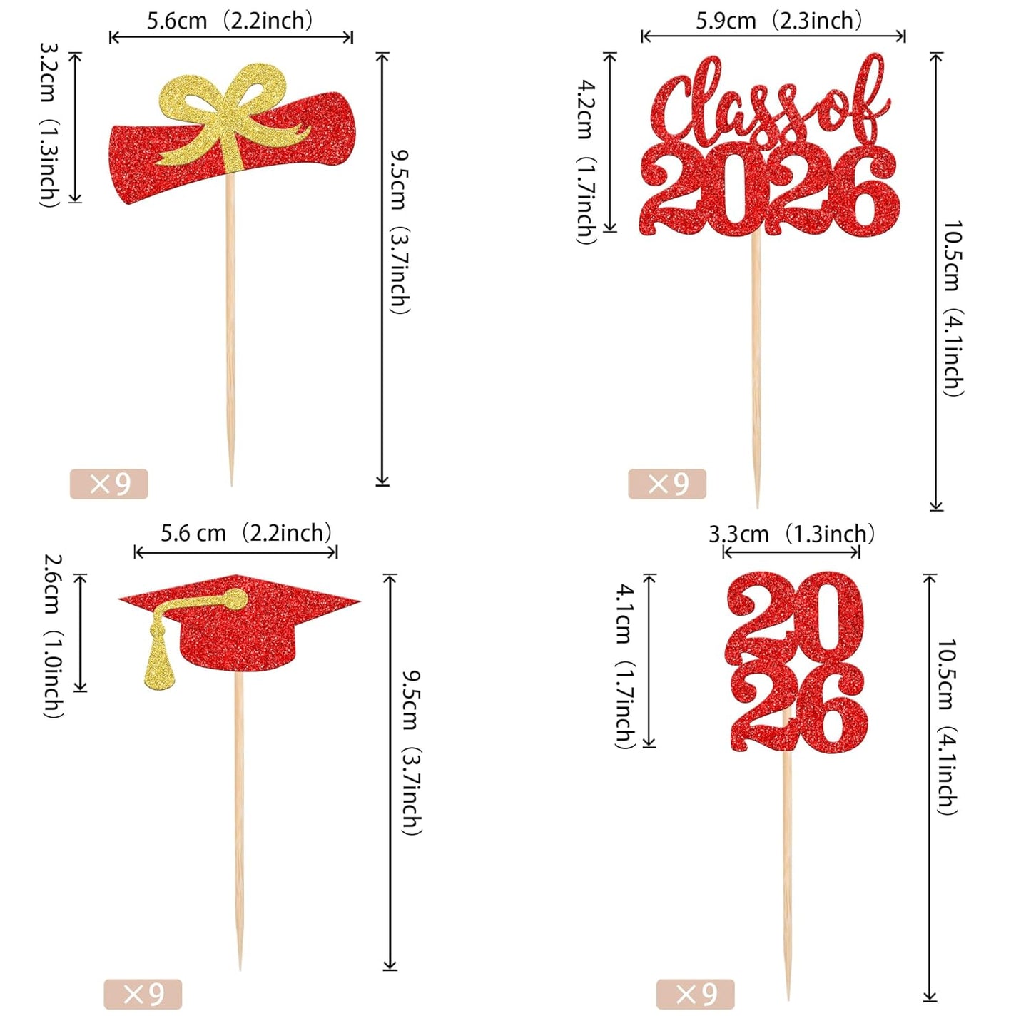 36 PCS 2026 Graduation Theme Cupcake Toppers Glitter Class of 2026 Grad Cap Diploma Cupcake Picks 2026 Graduation Theme Party Cake Decorations Supplies Deep Blue