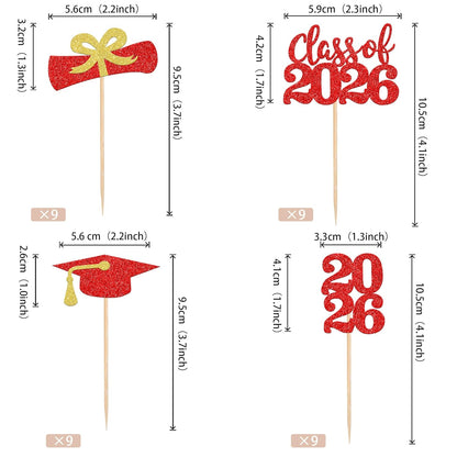 36 PCS 2026 Graduation Theme Cupcake Toppers Glitter Class of 2026 Grad Cap Diploma Cupcake Picks 2026 Graduation Theme Party Cake Decorations Supplies Deep Blue