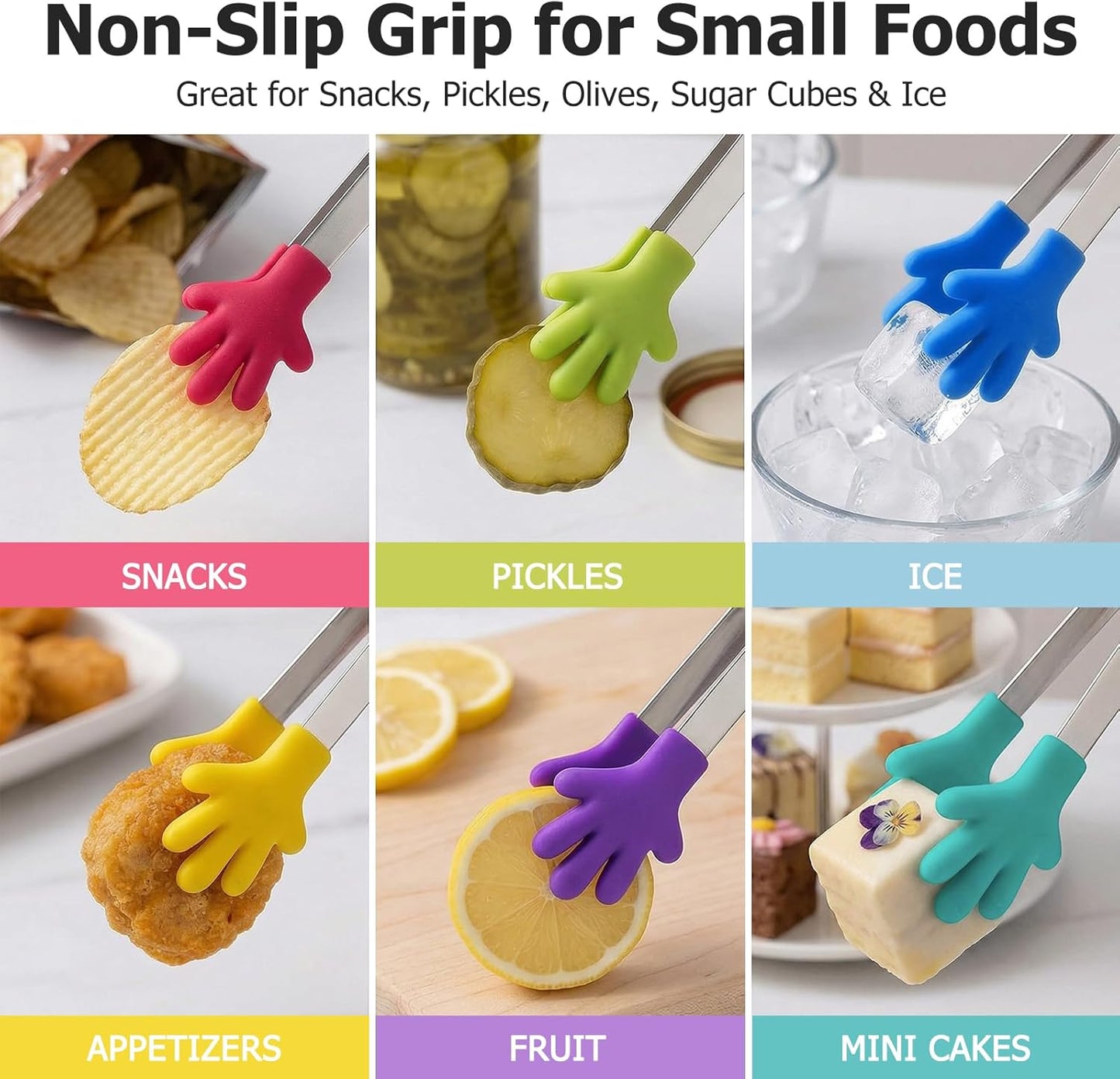 Shindel Small Tongs, 5" Mini Metal Tongs for Serving Food, Cute Kitchen Tool for Candy, Snacks, Chips, Cookies, Appetizers, Fruit, Pickles & Ice Cubes, Great for Party, Buffet & Dessert Table