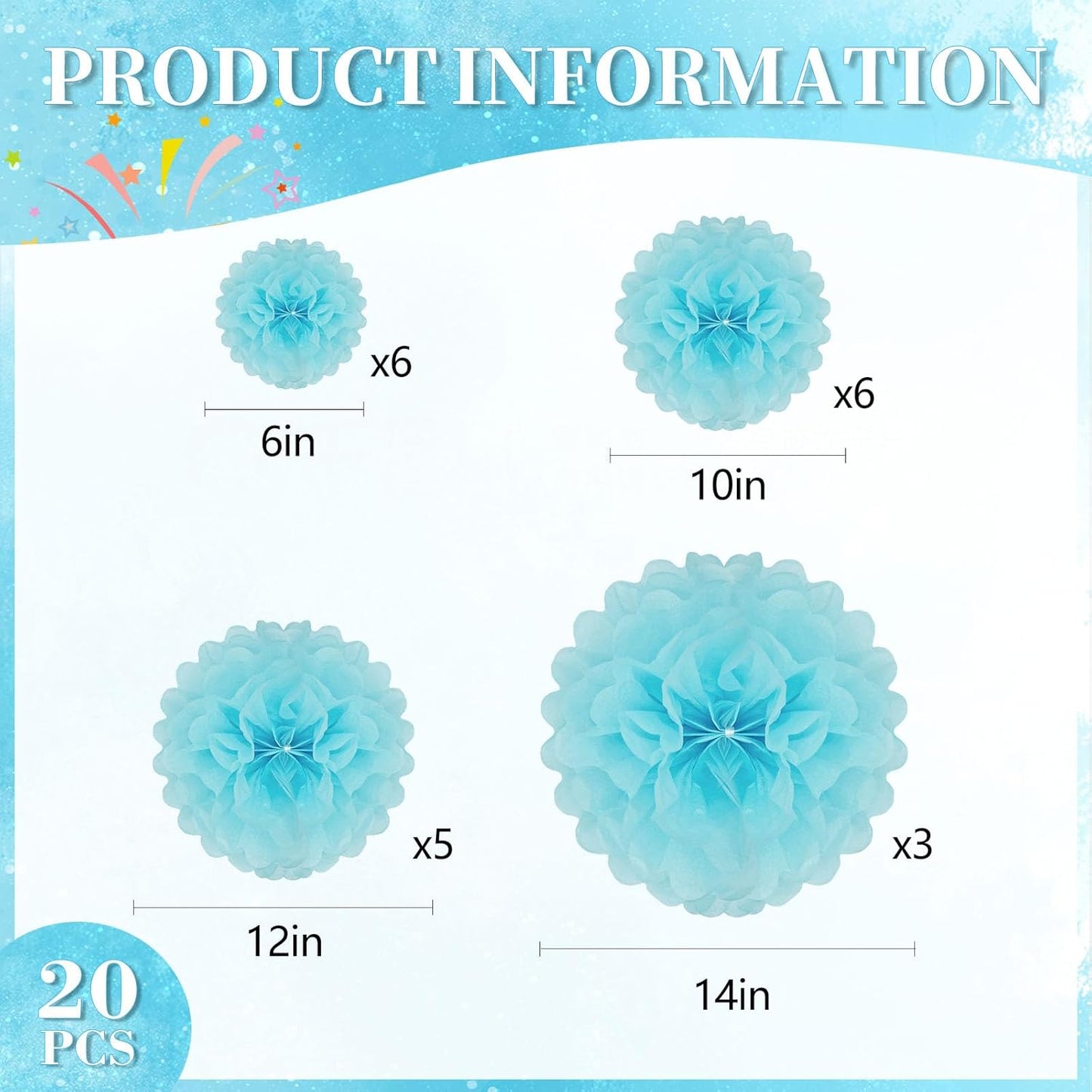 20 PCS Orange Tissue Paper Pom Poms, Tissue Pom Poms Flowers, Sizes of 6", 10", 12", 14" Hanging Paper Flower Ball for Wedding, Birthday, Halloween, Christmas, Baby Shower Party Decor