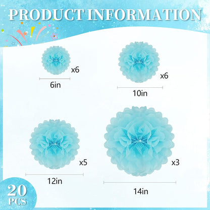20 PCS Orange Tissue Paper Pom Poms, Tissue Pom Poms Flowers, Sizes of 6", 10", 12", 14" Hanging Paper Flower Ball for Wedding, Birthday, Halloween, Christmas, Baby Shower Party Decor
