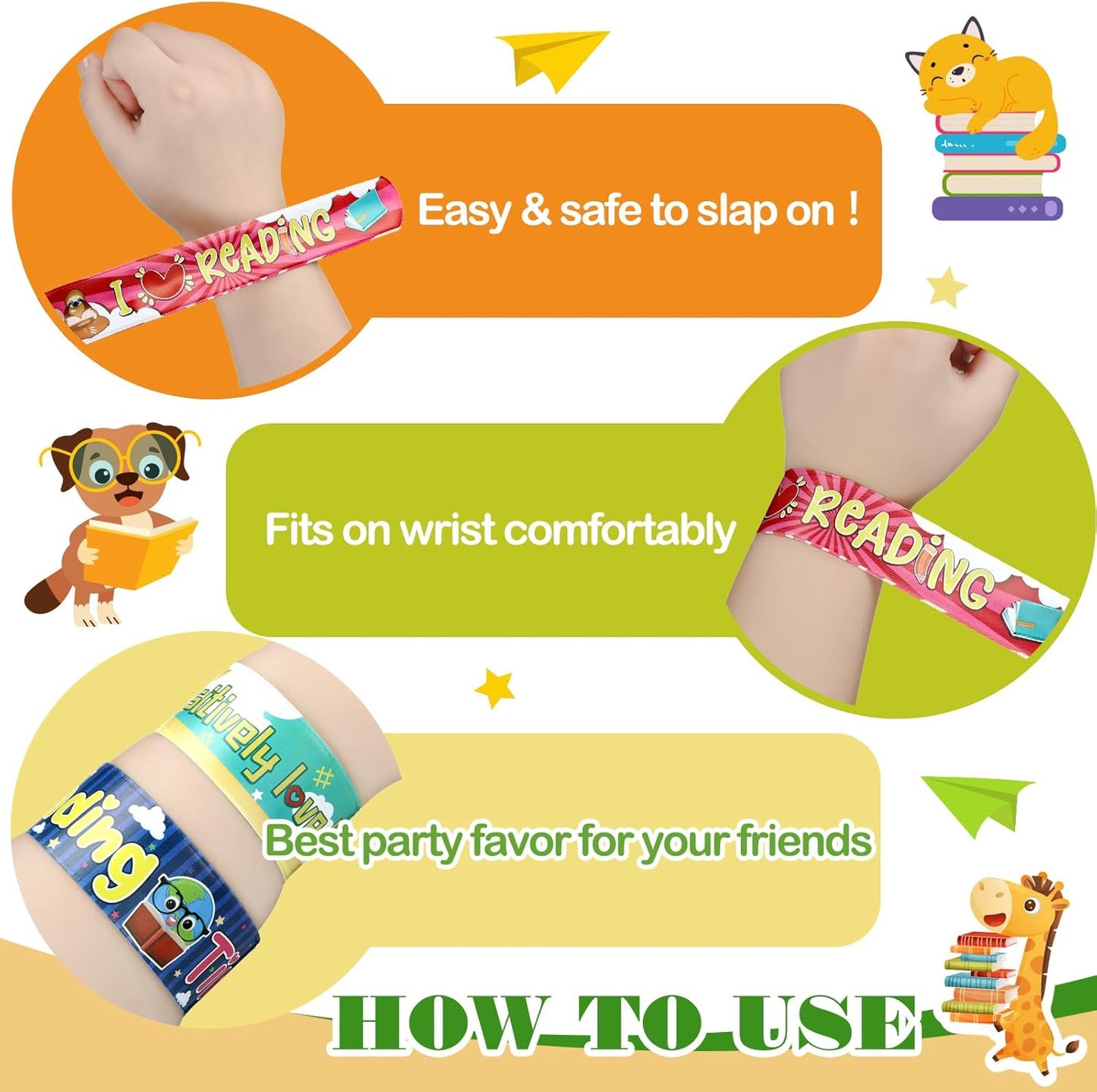 Sasylvia 320 Pcs Love to Read Slap Bracelets Party Favors for Bulk Include 120 Inspirational Read Bracelets with 200 Book Stickers for Rewards Awards Prize Gifts