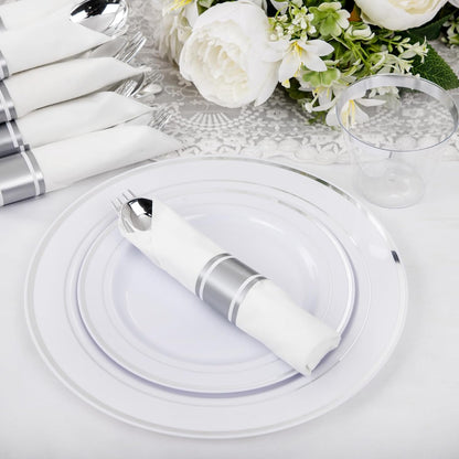 WELLIFE 350-Piece Gold Disposable Plates and Cutlery Set - Premium 10.25" Dinner Plates, 7.5" Dessert Plates, 9oz Cups & Cutlery for Weddings, Catering Events - 50 Guest Service - Elegant & Sturdy