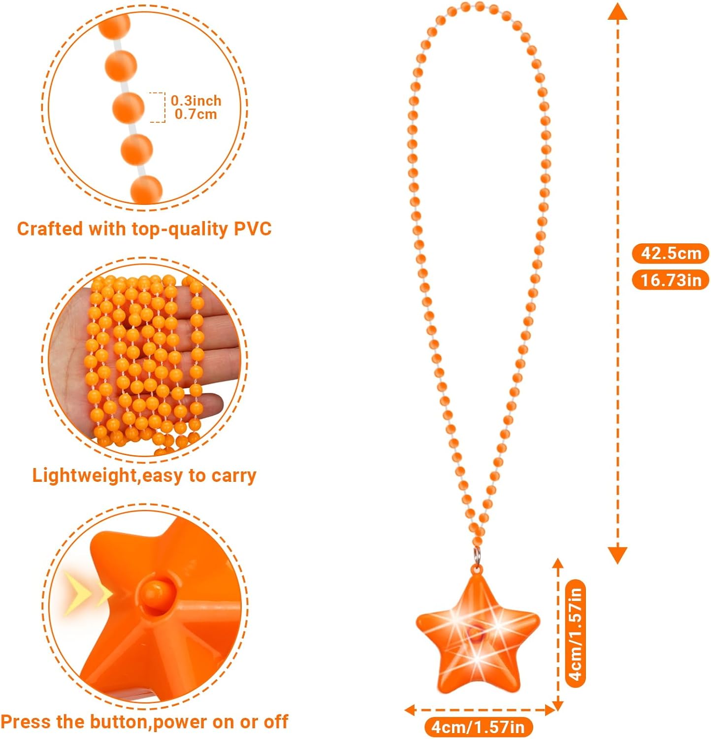 6 Pack Clear LED Glow Star Necklace Bulk Beaded Necklaces for Halloween Christmas Decorations Mardi Gras Party Favors