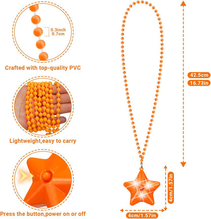 6 Pack Clear LED Glow Star Necklace Bulk Beaded Necklaces for Halloween Christmas Decorations Mardi Gras Party Favors