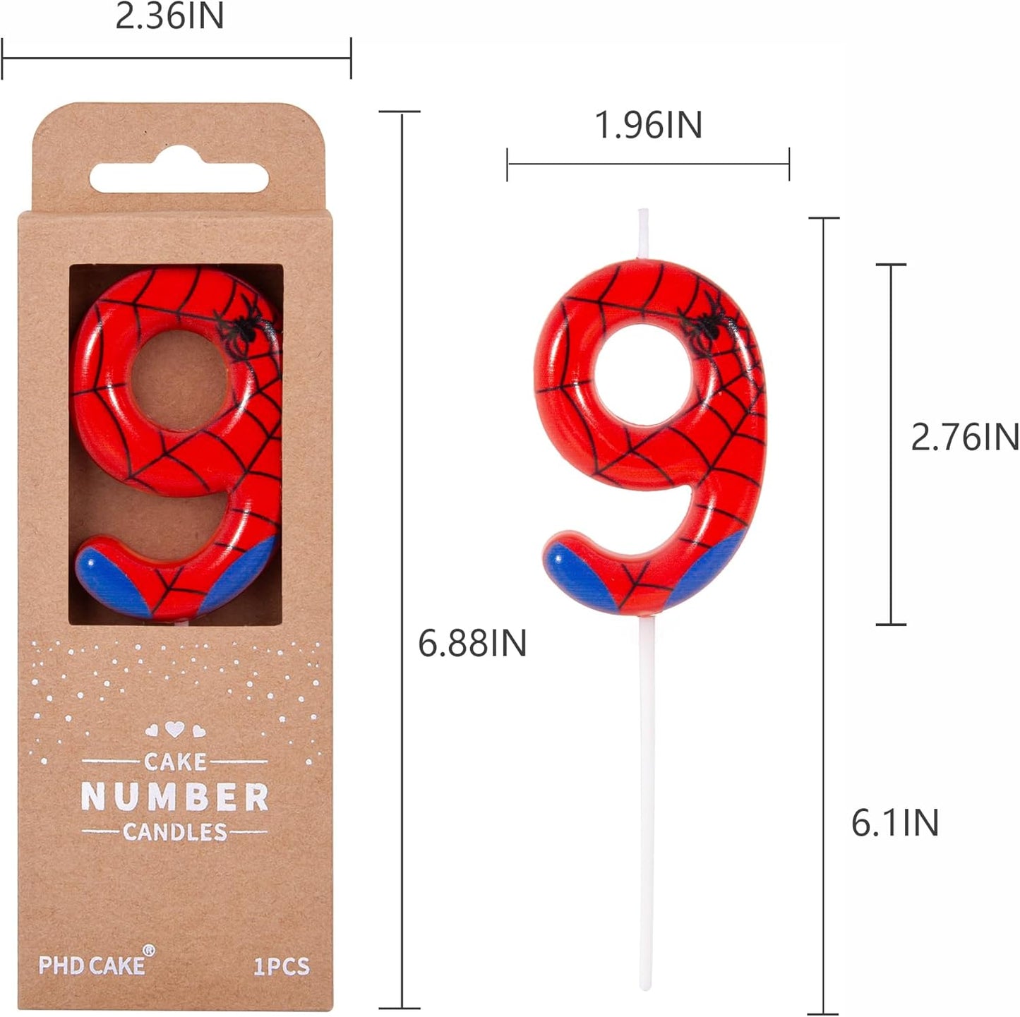 PHD CAKE 2.76 Inch Number 3 Spider Birthday Candles, Spider Cartoon Themed Number Candles, Cake Number Candles, Party Celebration