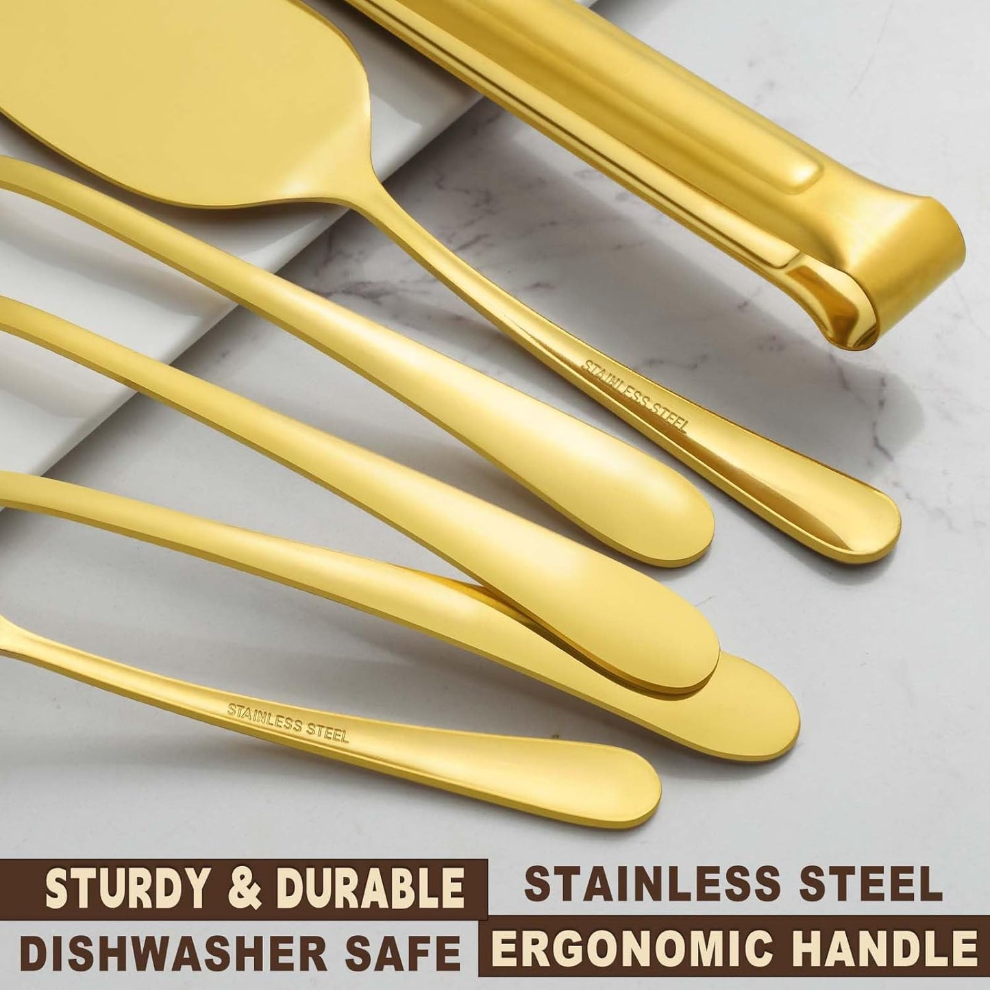 BEWOS Serving Utensils, 20-Piece Large Serving set, Serving Spoons, Slotted Spoons, Serving Tongs & Forks, Cake Server, Butter Knife, Stainless Steel Serving Utensils Set for Parties, Dishwasher Safe
