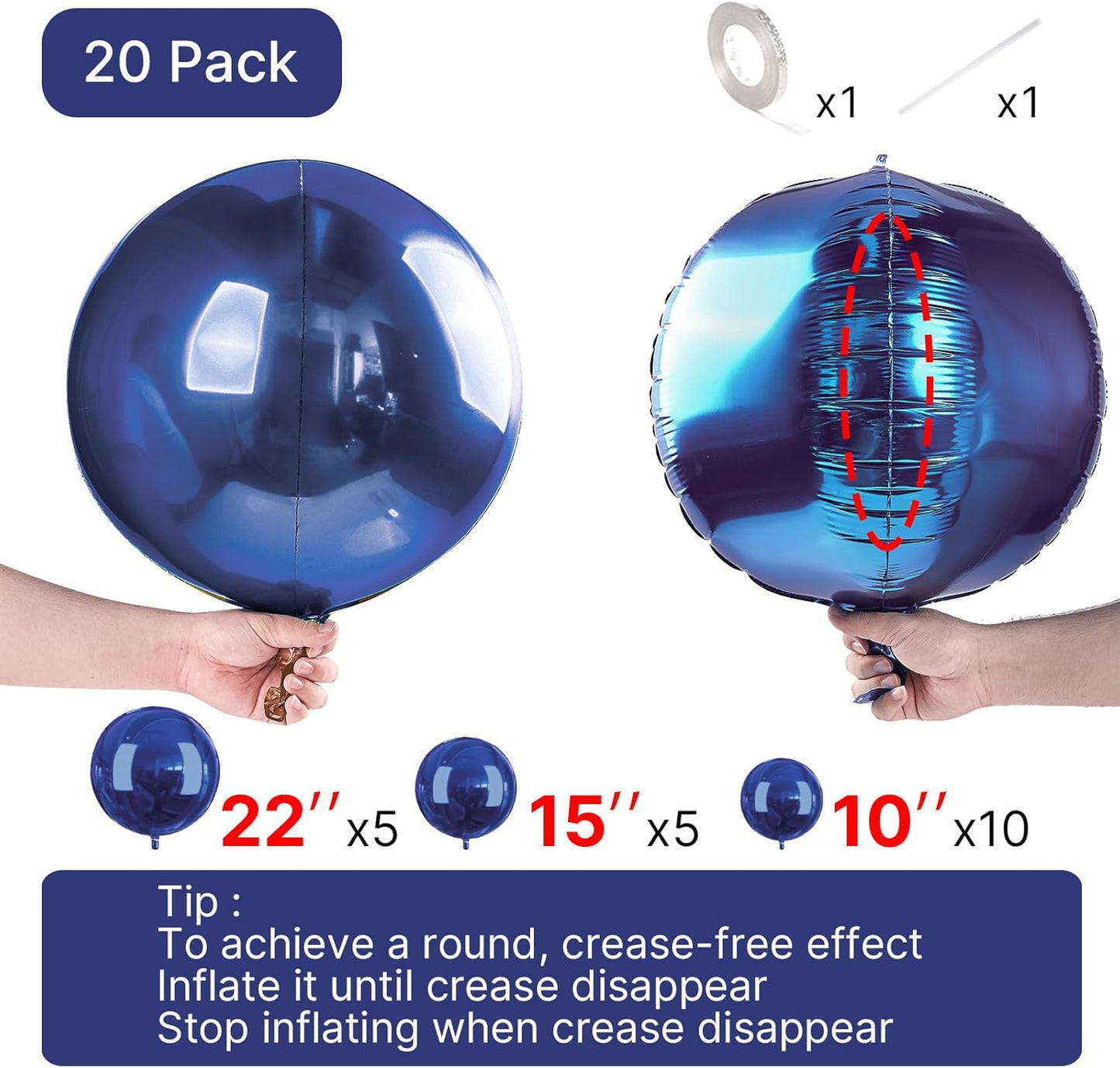 PartyWoo Metallic Gold Foil Balloons 20pcs Different Sizes Pack of 22 15 10 Inch Large Round Foil 4D Inflatable Mirror Ball Mylar Balloons for Graduation Birthday Baby Shower Party Decorations
