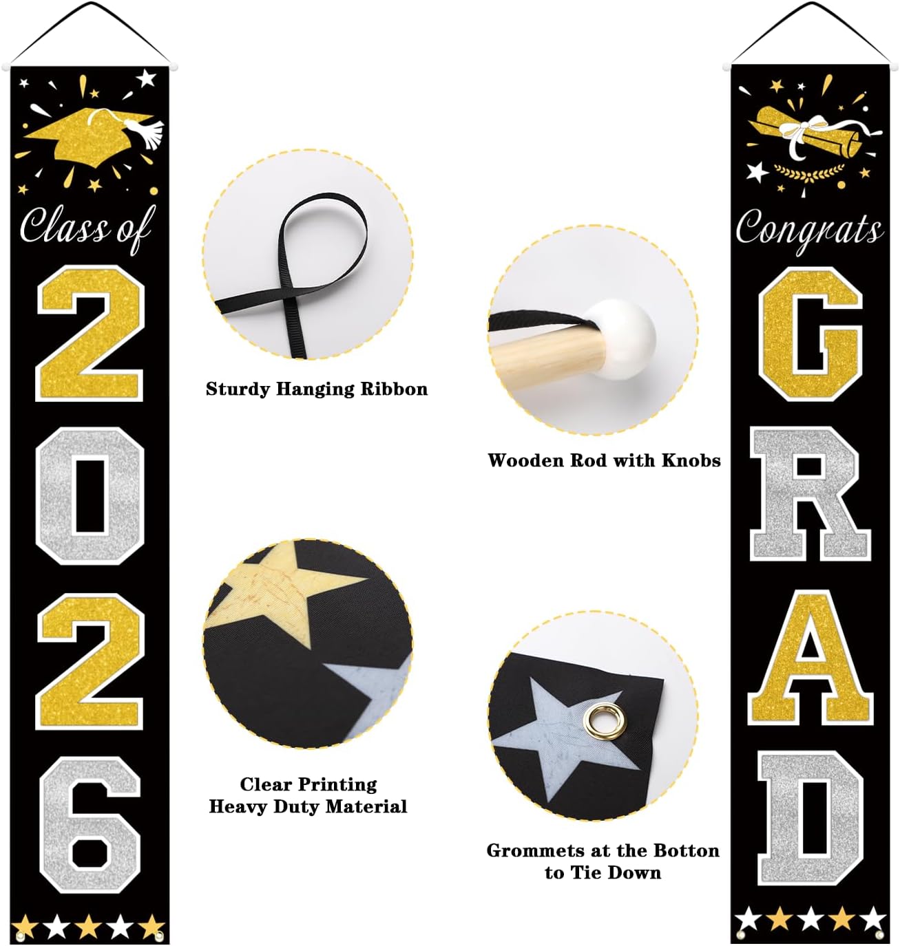 DAZONGE 2026 Graduation Decorations Blue, Congrats Grad Porch Banner for Any Schools or Grades 2026 Graduation Party Decorations