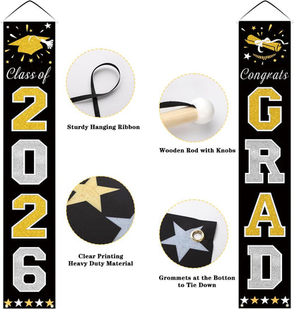 DAZONGE 2026 Graduation Decorations Blue, Congrats Grad Porch Banner for Any Schools or Grades 2026 Graduation Party Decorations