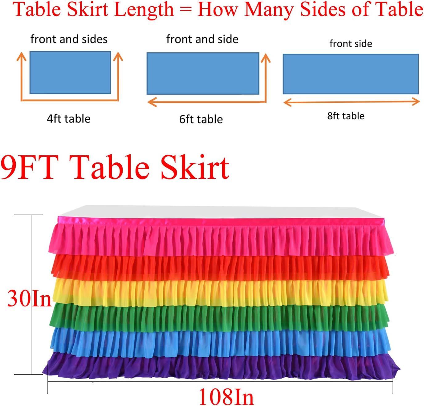 Pastel Rainbow Table Skirt Ruffle Party Tablecloth for Rectangle Table 6ft Birthday Party Baby Shower