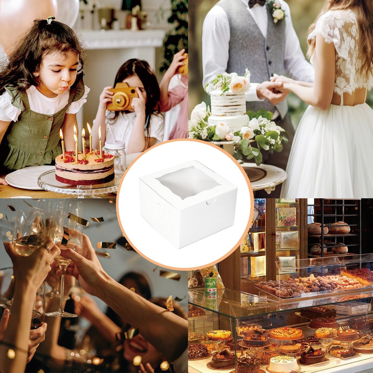 Cookie Boxes with Window 4.5x4.5x3 Inch-50 Pack,White Bakery Boxes,Mini Treat Boxes for Mini Bundt Cake and Individual Cheesecakes