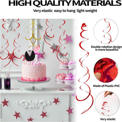 30 Pieces Hanging Swirl Party Decorations Foil Decorations Ceiling Swirl Spiral Hanging Plastic Streamer for Ceiling Birthday Graduation Wedding Celebration Baby Shower Party Supply (Black)