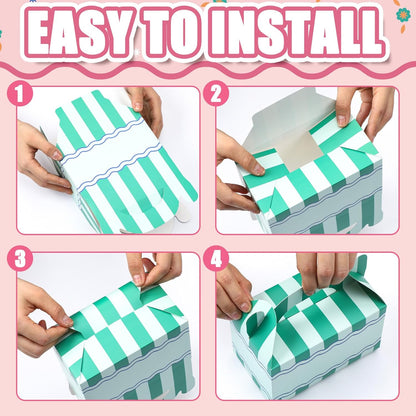 Novabright 24 Pcs Colorful Striped Party Favor Boxes Summer Pool Treat Gable Boxes with Handles Beach Stripe Gift Bags for Wedding Baby Shower Summer Pool Party Supplies