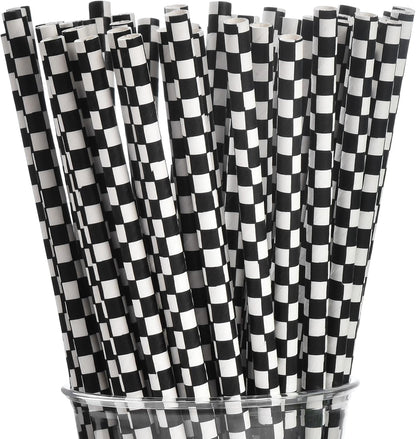 ALINK 100 White and Gold Striped Paper Straws, Biodegradable Disposable Drinking Straws for Birthday, Bridal/Baby Shower, Christmas, New Year, Party Decoration Supplies