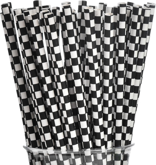 ALINK 100 White and Gold Striped Paper Straws, Biodegradable Disposable Drinking Straws for Birthday, Bridal/Baby Shower, Christmas, New Year, Party Decoration Supplies