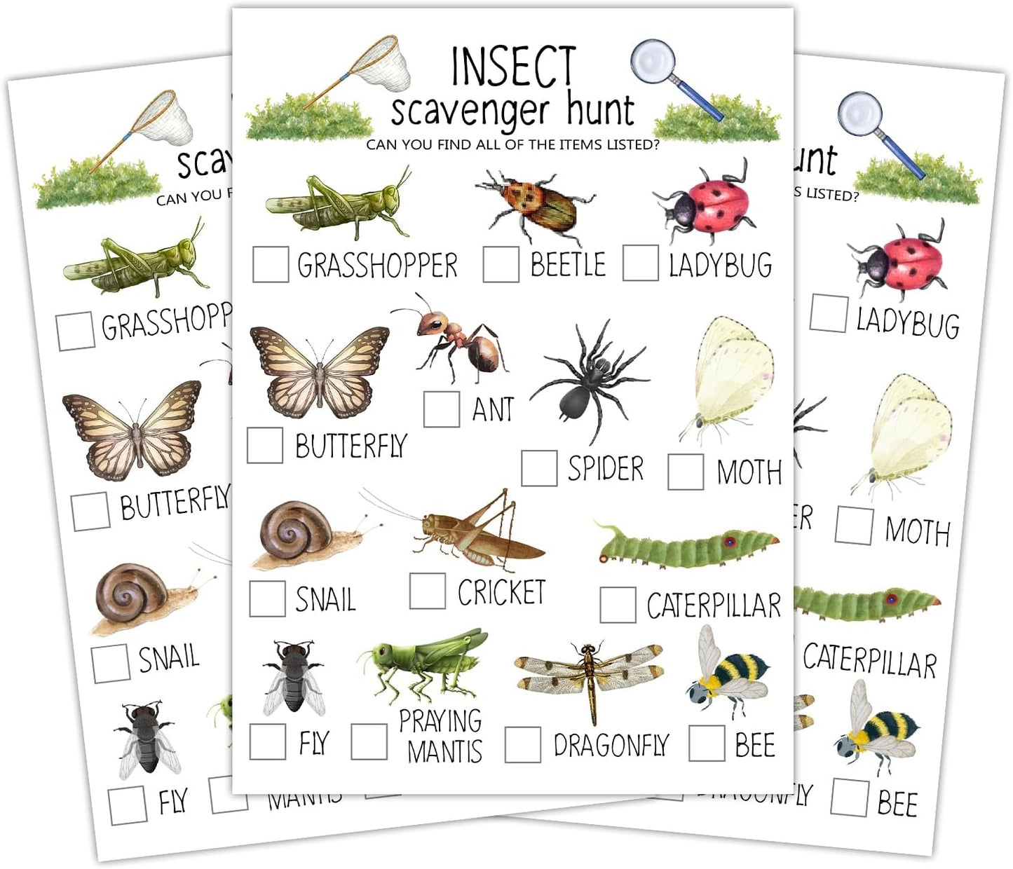 Insect Scavenger Hunt Cards Set of 30 Pcs, Nature Treasure Hunt Game for Family Friends, Outdoor Holiday Party Game Find and Seek Camping Activity -03