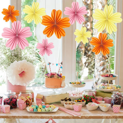 Party Hanging Paper Fans Decoration Set for Wedding Birthday Party Mother's Day Round Events Accessories Set of 8