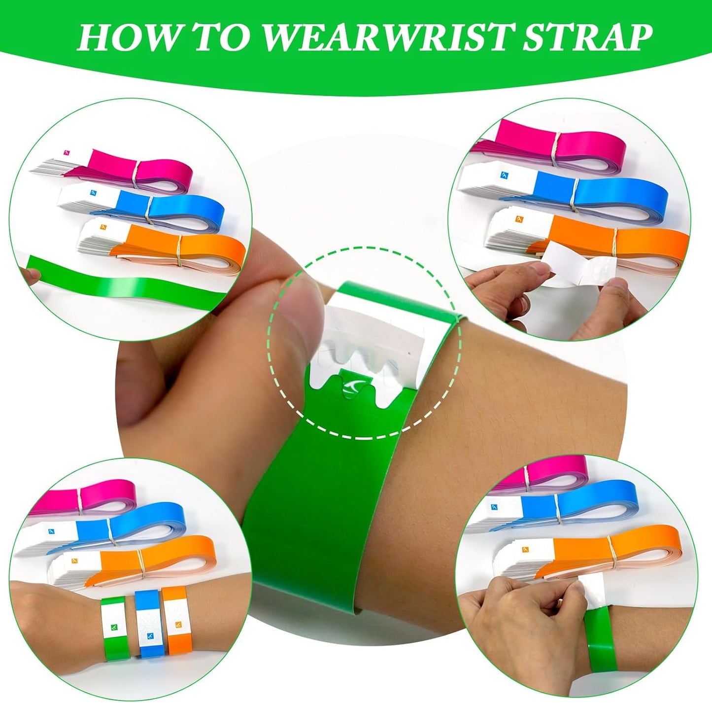 1000 Pcs Paper Wristbands for Events Waterproof Wrist Bands Lightweight Festival Identification Wristbands Neon Adhesive Event Wrist Band for Party