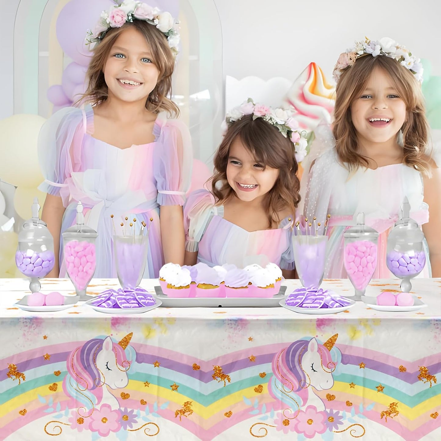 Staraise 3PCS Unicorns Tablecloths for Birthday Decoration, Unicorn Party Decorations Pastel Rainbow DisposableTable Covers for Kids Girls Baby Shower Birthday Party Supplies, 51.2X 86.6inch