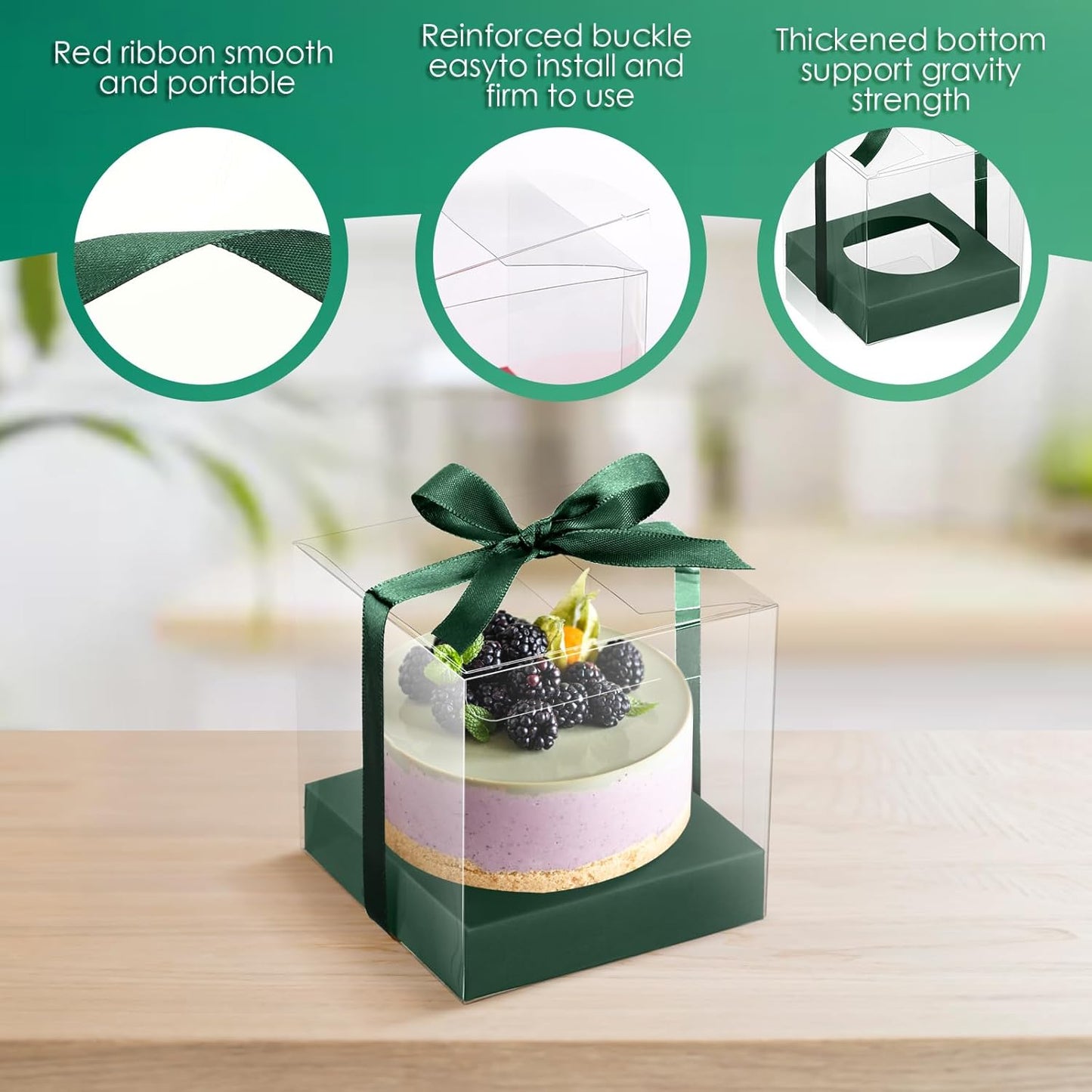 Thenshop 50 Pcs Clear Cupcake Boxes Individual 3.5 Inch Plastic Single Cupcake Containers Boxes with Inserts and Ribbon Individual Cake Storage Holders for Cake Kitchen(Dark Blue)
