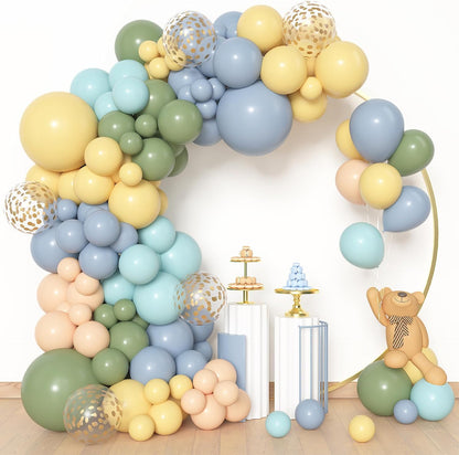 Amandir 153pcs Purple Blue Pink Balloon Garland Arch Kit, Different Sizes 18 12 10 5 inch Teal Yellow Latex Metallic Confetti Balloons for Magic Birthday Engagement Party Decoration