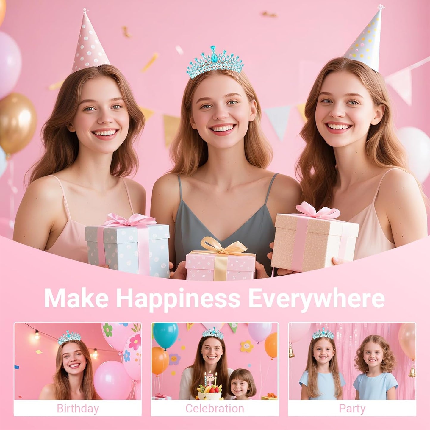Birthday Tiara and Crown with Sash, Birthday Tiara for Women Party Silver