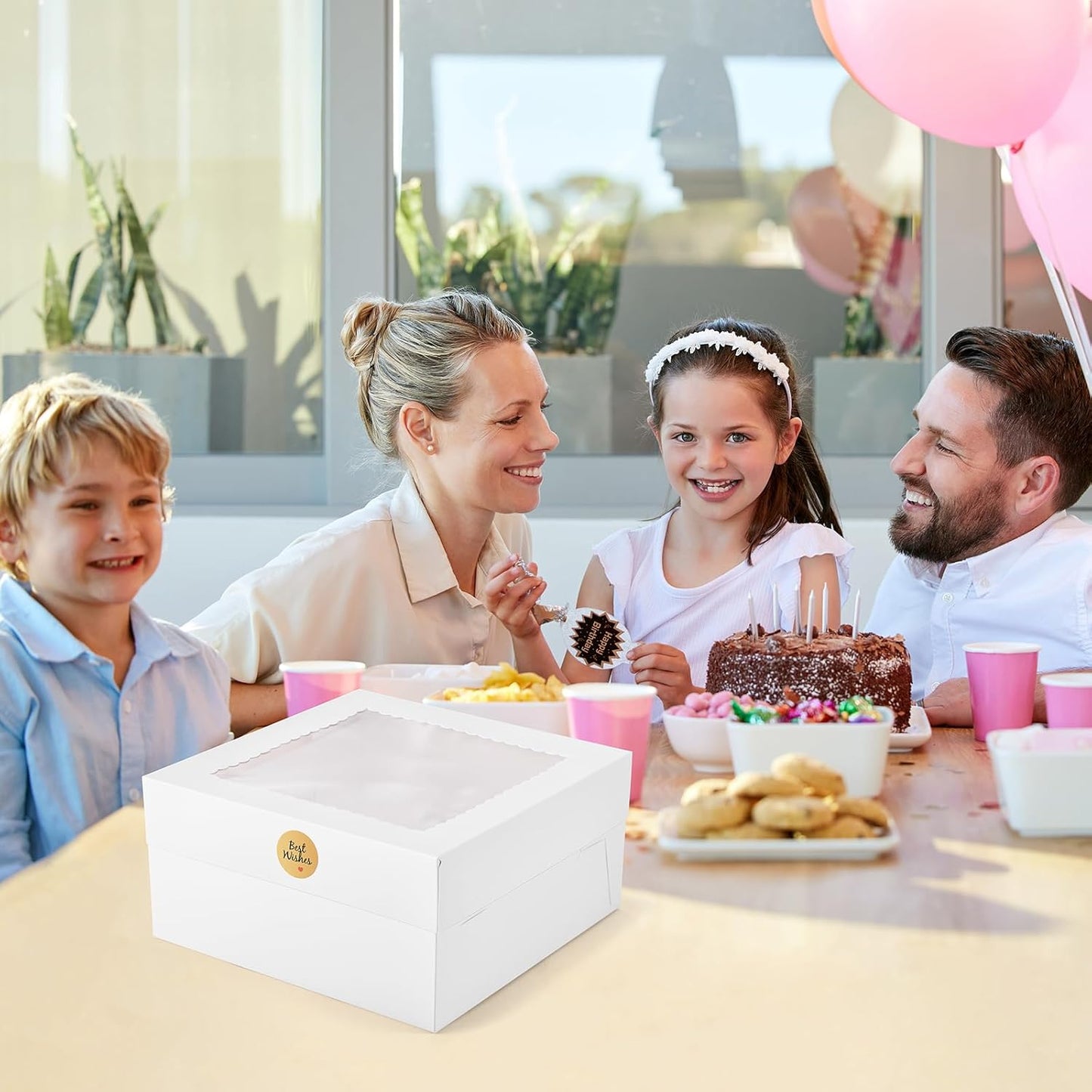 12Pcs 8x8x8 Inches Cake Boxes, Pink Square Bakery Boxes with Window, Disposable Cake Carrier Container for Pastries, Pie, Cookies, Chocolates, Cupcakes, Birthday Party, Wedding