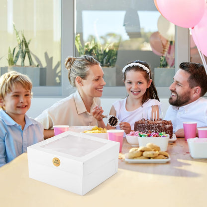 12Pcs 8x8x8 Inches Cake Boxes, Pink Square Bakery Boxes with Window, Disposable Cake Carrier Container for Pastries, Pie, Cookies, Chocolates, Cupcakes, Birthday Party, Wedding