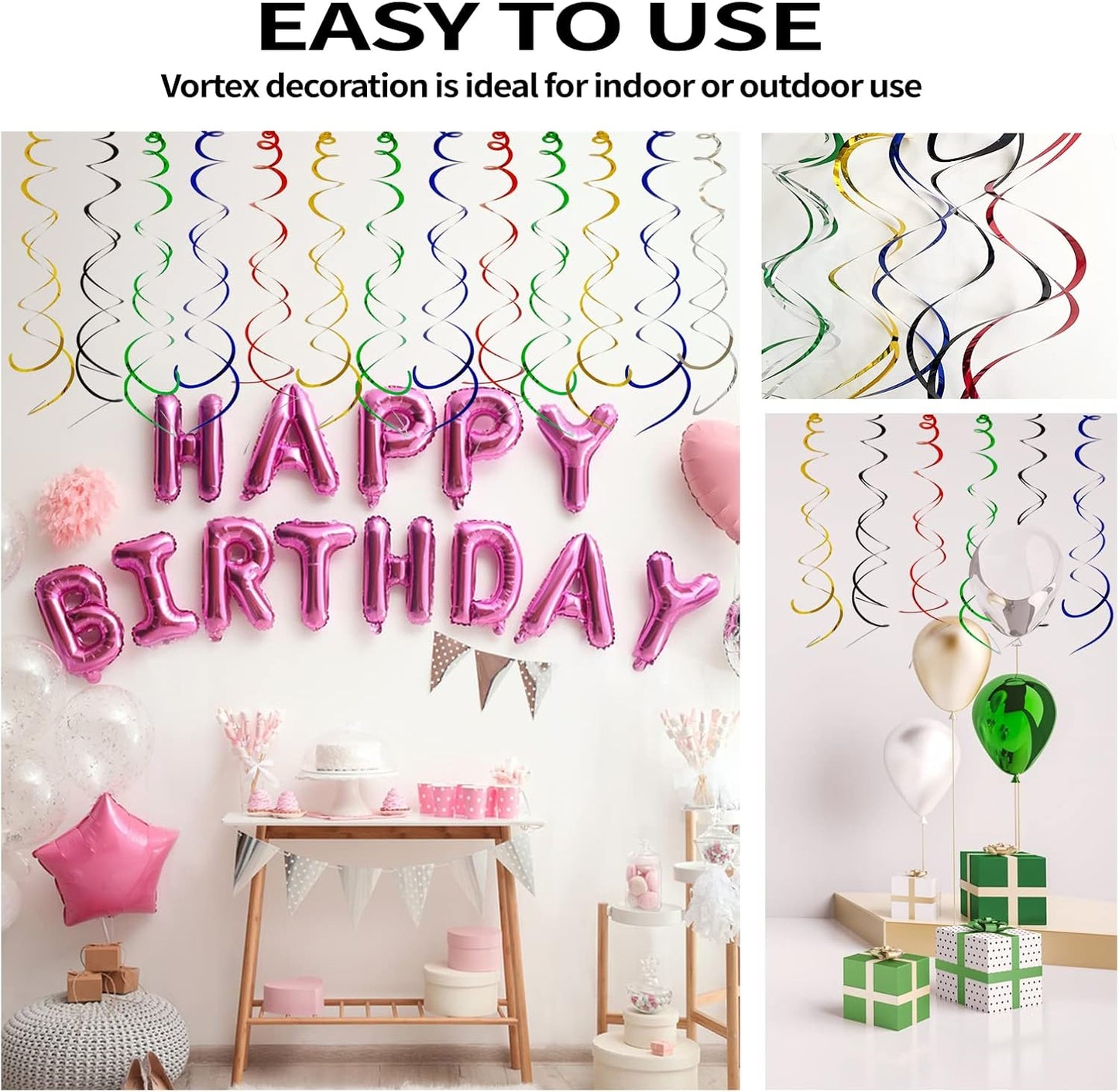 30 Pieces Hanging Swirl Party Decorations Foil Decorations Ceiling Swirl Spiral Hanging Plastic Streamer for Ceiling Birthday Graduation Wedding Celebration Baby Shower Party Supply (Black)