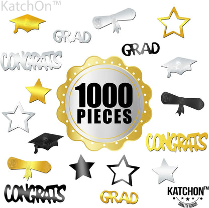 Black and Gold Grad Graduation Decorations 2026 - Pack of 1000, Congrats Grad Graduation Confetti 2026 | Grad Confetti Class of 2026 for Black and Gold 2026 Graduation Decorations, KatchOn