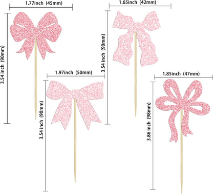 Ephlyn 24Pcs Pink Bow Cupcake Toppers Bow Birthday Cake Topper Girls Birthday Party Decorations Bowknot Cupcake Decorations for Bridal Wedding Themed Party Multi