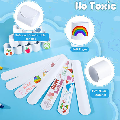 RICEDUO 36Pcs Slap Bracelets Bulk - White DIY Blank Snap Bands for Kids Birthday Party Favors, School Crafts, Halloween Christmas Goody Bag Fillers, Creative Blank Wristbands for Events